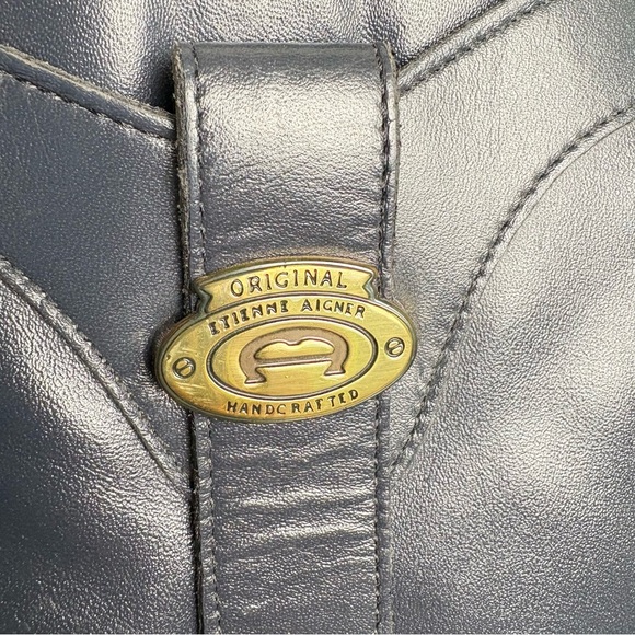 ETIENNE AIGNER Vintage Navy Blue Pleated Leather Shoulder Bag Purse Classic - Picture 16 of 17